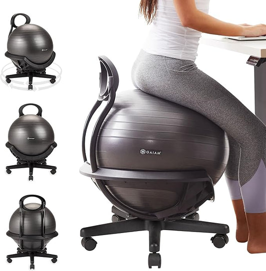 Gaiam Ultimate Balance Ball Chair (Standard or Swivel Base Option) - Premium Exercise Stability Yoga Ball Ergonomic Chair for Home and Office Desk - 52cm Anti-Burst Ball, Air Pump, Exercise Guide