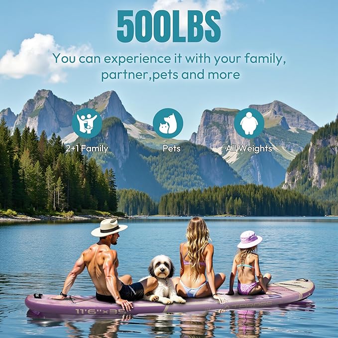 12'x36 Inflatable Paddle Board, 500lbs Extra Wide Stand Up Paddleboard for Adults with Premium SUP Accessories Kit & Backpack, Blow Up Kayak Non-Slip Stable Deck Boat for Yoga Fishing Surf