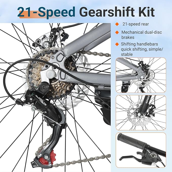 SPATIAL Mountain Bike, 24/26/27.5/29 inch Outdoor Cycling Bike,21/8 Speed Lightweight Aluminum Frame | Dual Disc Brakes,Adjustable Ergonomic Seat for Men Women Adult,MTB Bicycle