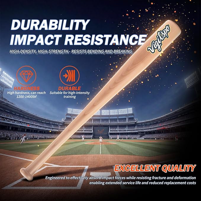 Vigitspo Wood Baseball Bat for Teens & Beginners, 21-34 inch Youth Solid Wood Bat for Training and Games, High-Density Hardwood with High Impact Resistance & Durability