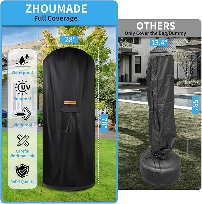 Free Standing Punching Bag Cover Outdoor Waterproof, 420D Oxford Full Protector for Standing Punching Bag with Stand, Protective Cover for Bob Dummy Boxing Bag 70" H x 28" D