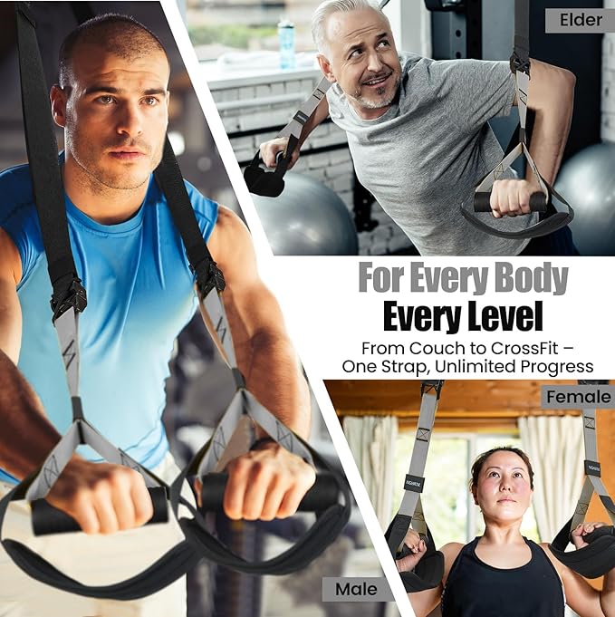 Home Suspension Training Kit with Suspension Trainer, Straps & Bands – Adjustable Full-Body Workout System for Home Gym, Yoga, Pilates, Travel | Compact Design