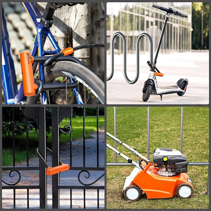 Sportneer Bike U Lock - Heavy Duty Anti Theft Bike Lock with 5ft Security Steel Cable - 17mm Shackle Bicycle U-Locks with Keys & Sturdy Mounting Bracket for Road, Mountain, Electric Bike - Orange