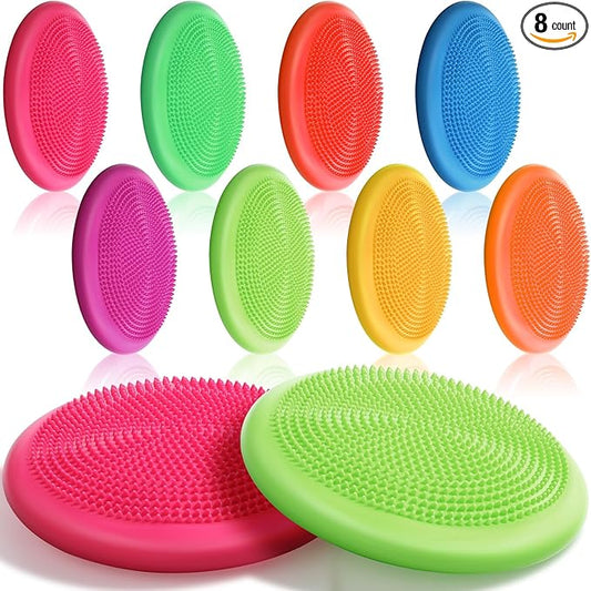 Libima 8 Pcs Wiggle Seat for Sensory Kids Flexible Wobble Cushion Non Slip Balance Disc with Inflation Pump for Adults Core Strength Physical Exercise Improve Posture School Home Office