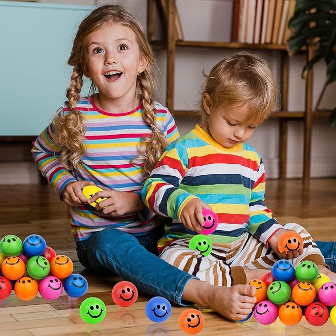 60 Pack Smile Face Stress Balls Bulk 2.5 Inch Funny Face Stress Relief Balls Colorful Mini Squeeze Balls Foam Smile Face Toys for Finger Exercise, School Prizes, Party Bag Fillers