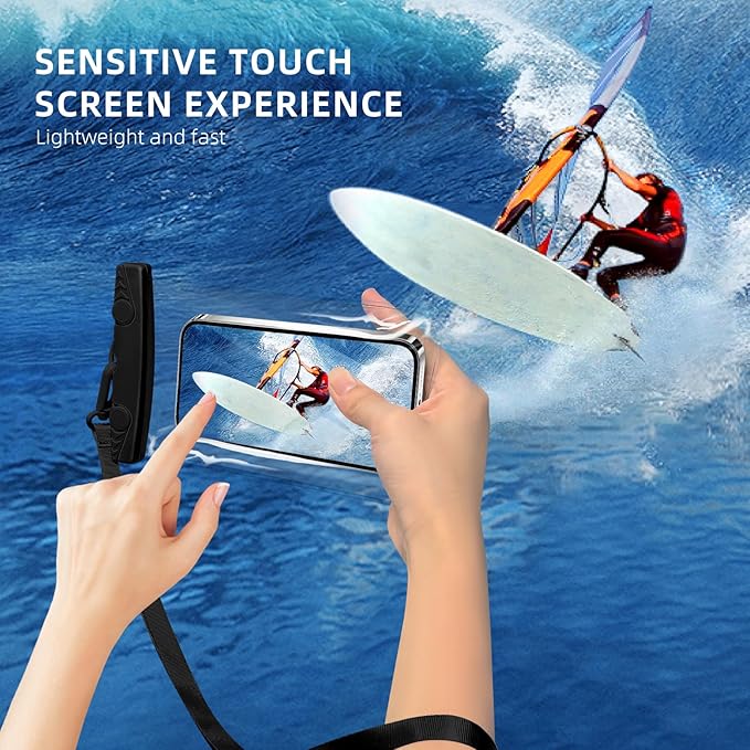 Waterproof Phone Pouch, New Lock Design Waterproof Phone case with Lanyard IPX8 Waterproof Dry Bag Universal Beach Cruise Essentials Black