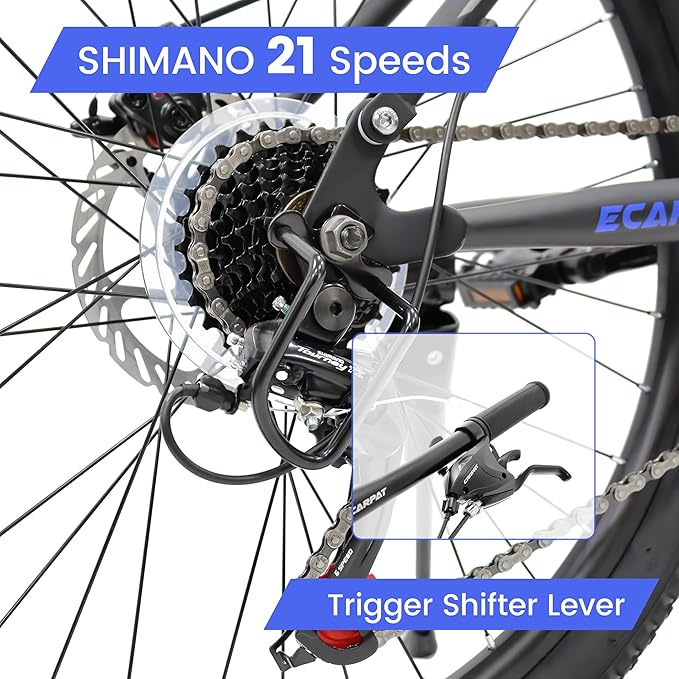 24/26/27.5 Inch Mountain Bike, Dual Full Suspension 21 Speed Womens Mens Mountain Bikes, Commuter Bike with Carbon Steel Frame and Dual Disc Brakes