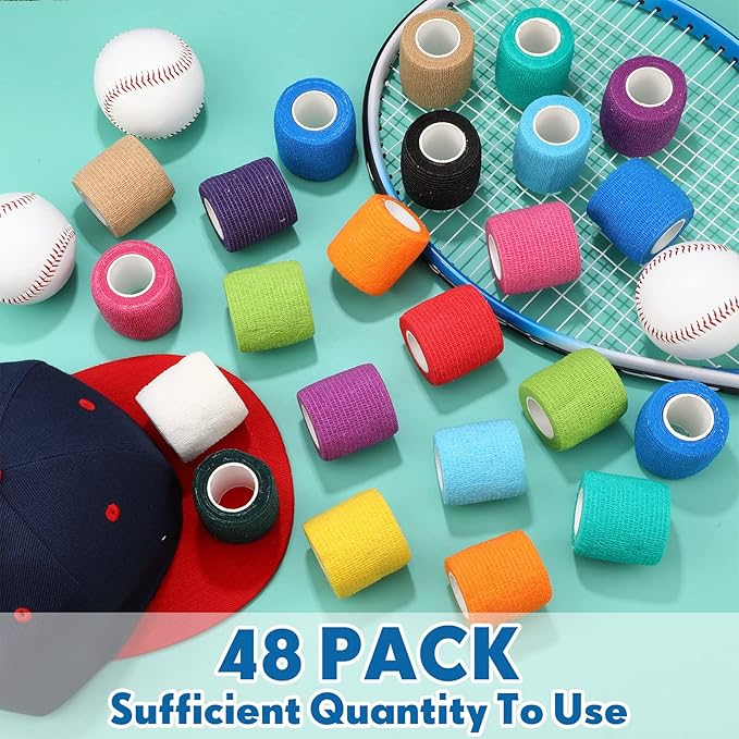 Treela 48 Pack Self Adhesive Wrap Bandage Bulk, 2 Inches x 5 Yards Self Adherent Cohesive Bandage Elastic Athletic Tape Breathable Wound Tape for Athletic Sports Wrist Ankle Finger Pets(Multicolored)