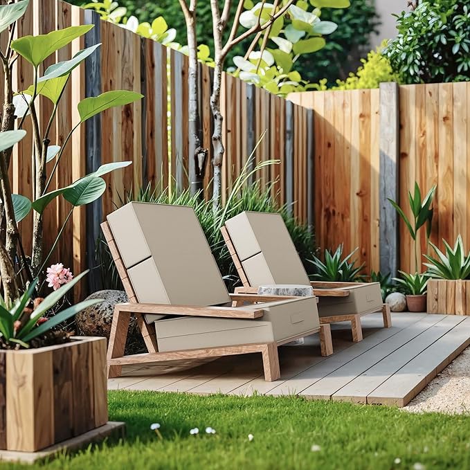 6 Inch Thick Foldable Deep Seat Cushion, 2 PCS 24 x 24 Inch Outdoor Water&Fade Resistant Olefin Patio Furniture Replacement Chair Cushion, with Removable Cover, Handle and Straps, Gray Apricot