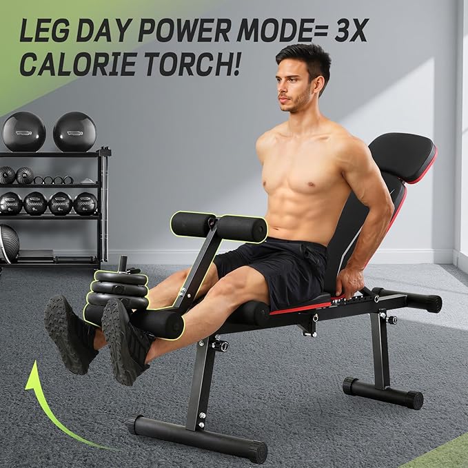 Upgraded Adjustable Weight Bench with Leg Extension and Leg Curl, 9 Back Positions & Foldable, 1200LB Workout Bench for Home Gym, Flat Decline Incline Bench for Full-Body Strength Training & Big Guys