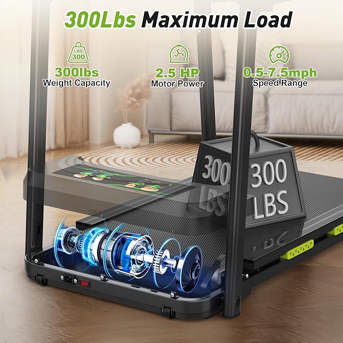 Treadmills for Seniors, Treadmills for Home with Handrails, Dual Shock Absorption, 300 LBS Capacity, Heart Rate Monitor, Bluetooth App Control, Ideal Treadmill for Elderly & Family Use