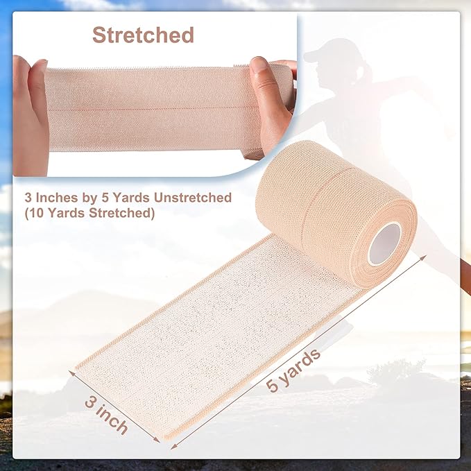 2 Rolls Adhesive Elastic Tape Bandage Tape Wrap Flexible Stretch Bandages for Sports Ankle, Knee and Wrist Sprains(Beige,3 Inch Wide)