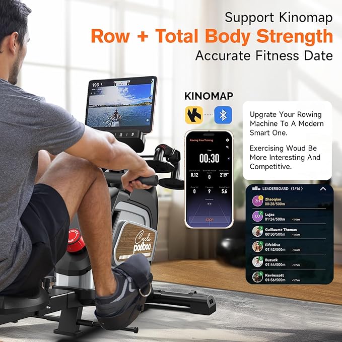 Pooboo Magnetic Rowing Machine 360 LB Weight Capacity, folding rower with Combination Strength exercise, Tablet Holder and Comfortable Seat Cushion, Rower for Home Use