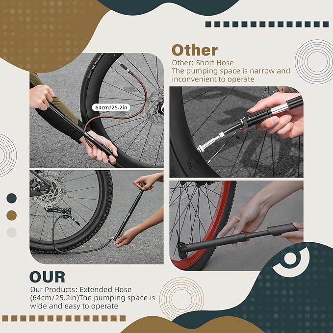 Mini Bike Pump Portable Bicycle Pump, Aluminum Alloy 160PSI Floor Bike Pump Fits Presta And Schrader Valves, Lightweight Air Bike Tyre Pump for Road Mountain Bike Balls