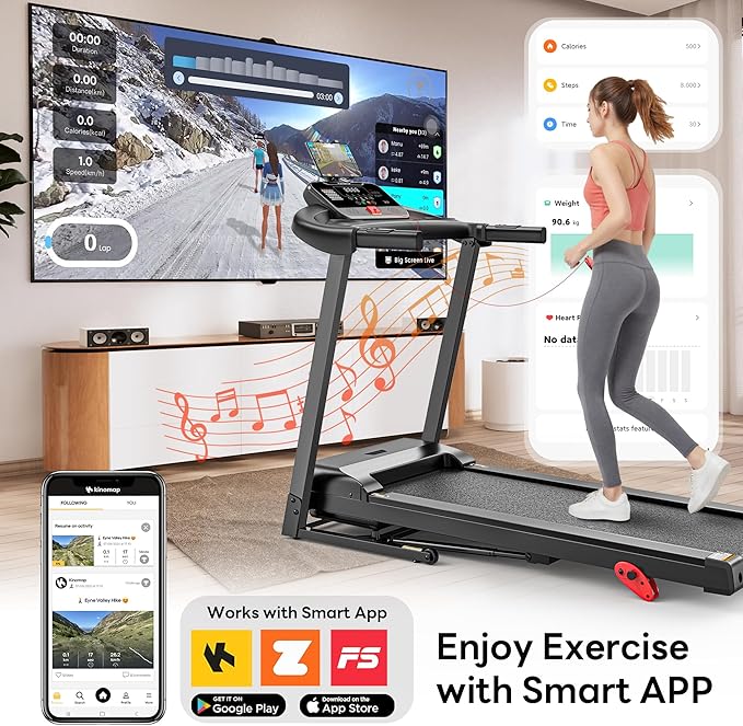 Treadmill with Incline for Home, Folding Treadmill with 400LBS Capacity, 7.5MPH or 10MPH, 16'' or 18'' Wide Belt, 64 Programs, APP Control, Shock Absorption, Home & Office