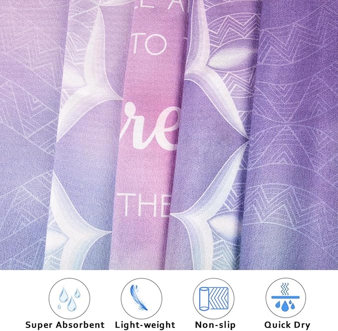 Colorful Star Yoga Towel with Corner Pockets, Non Slip Grip Dots Sweat Absorbent Hot Yoga Mat Towels, Yoga Blankets with Travel Bag, Mat Cover for Workout, Gym, Fitness - 70"x26", Purple Blue Lotus