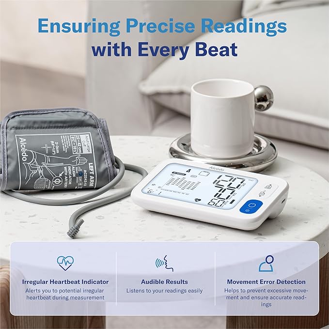Alcedo Bluetooth Blood Pressure Monitor for Home Use, Accurate Upper Arm Smart BP Machine with Wide Range Cuff, App-Enabled for iOS & Android, Super Large Backlit Screen, 2 x 250 Memory