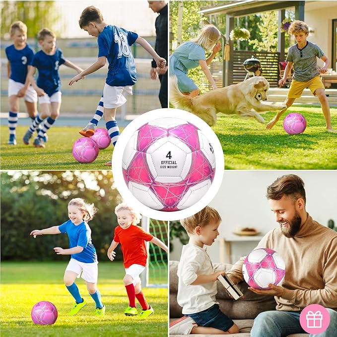 STEEFAN Teal/Blue/Pink Soccer Ball Size 4 for Kids Outdoor Play,Color Change Soccer Official Ball with Needles and Air Pump,Gift Idea for Kid Teen Boy Girl Junior Women,Indoor Outdoor Game Soccer Ball