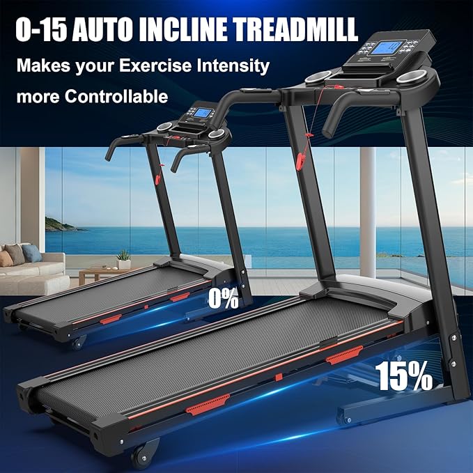 Auto Incline Treadmills for Home- foldble Treadmill 400 lb Capacity 3.25HP Folding Electric Treadmill Max 8.5 MPH Speed Running Machine with Wide Running Area Bluetooth Speaker for Home/Office Use