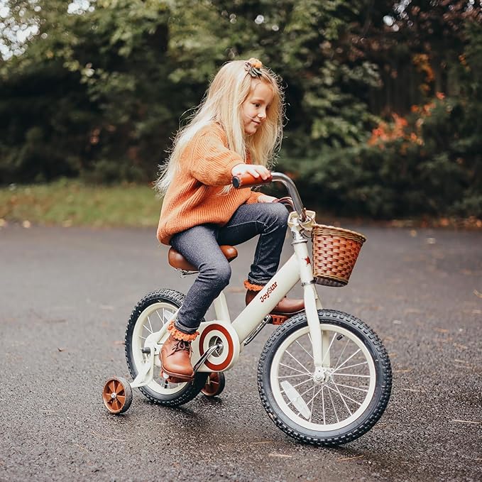 JOYSTAR Vintage Kids Bike with Training Wheels & Basket, 12 14 16 Inch Girls Bike for 2-7 Years Old, Children Bicycles, Multiple Colors