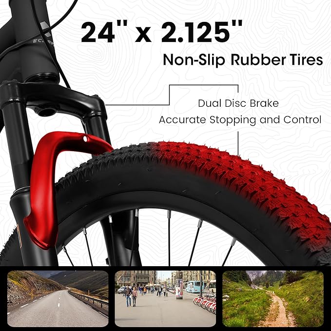 Ecarpat 24/26/27.5 Inch Mountain Bike, Dual/Front Suspension Mens Mountain Bike with 21 Speeds High-Carbon Steel Frame and Disc/V Brakes, Adult Sport Bicycle for Trail Snow Commuter City Road
