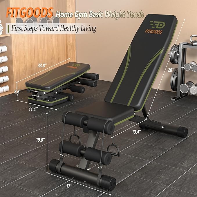 Adjustable Weight Bench for Home Gym, Foldable 700LBS Workout Bench with 9 Backrests, Multi-Purpose Bench Press for Incline Decline Flat with Fast Adjustment (2 resistance bands)
