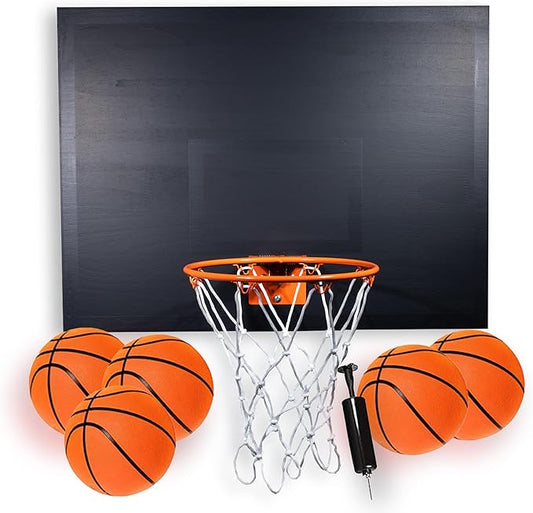 CALIKIWIPROS Mini Basketball Hoop Set Pro League Decorative Solid Wood Wall Mount, Includes 9’ Hoop & 5 mini Basketballs, Classic Look with Colors Matching Some pro Teams.