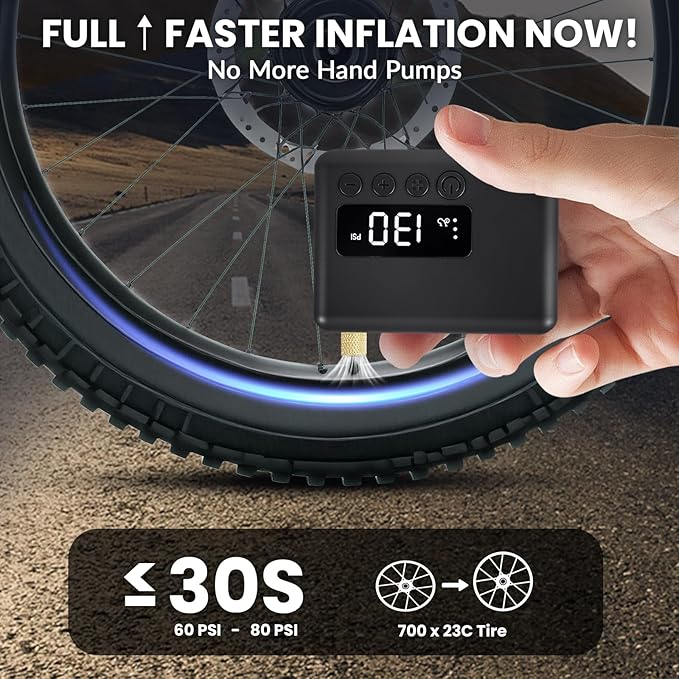 Mini Bike Pump 130PSI, Portable Bicycle Tire Pump with Pressure Gauge, Fast 30S Inflation for MTB/Road/E-Bike, Works with Presta & Schrader Valves, Includes Reflective Stickers