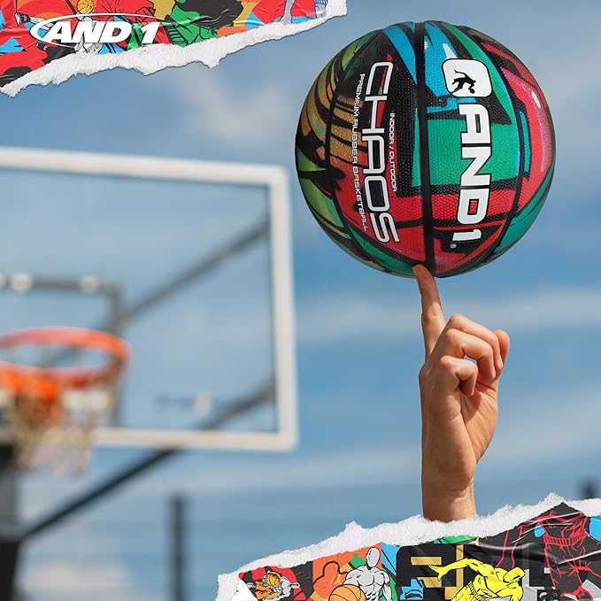 AND1 Chaos Basketball: Official Regulation Size 7 (29.5 inches) Rubber - Deep Channel Construction Streetball, Made for Indoor Outdoor Basketball Games
