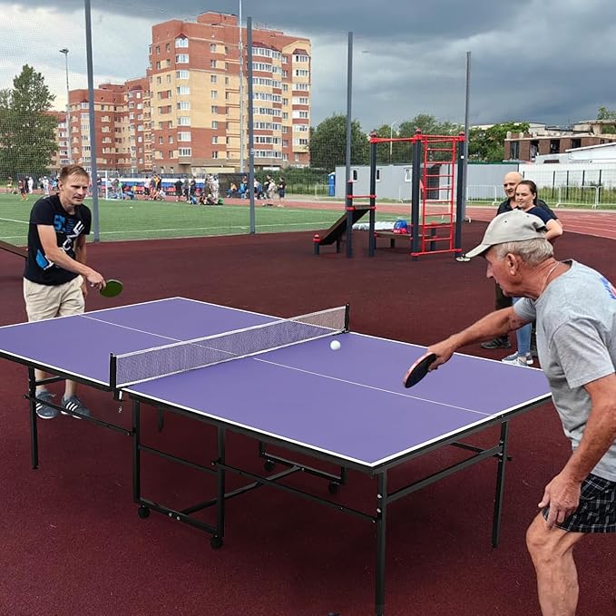 9FT Portable Ping Pong Table,Professional Indoor/Outdoor Table Tennis Tables with Net for Adults/Teens, 2 Tennis Paddles and 3 Balls, Easy Assembly,Single Player Playback Mode