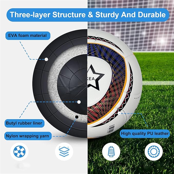 Size 5 Soccer Ball,Waterproof PU Leather,Official Match Ball, Soccer Balls Training,with Pump & Needles