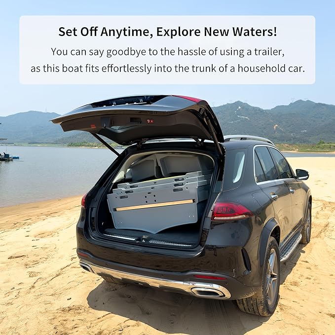 Fishing Boat, Folding Pontoon Boat, Fits in Car Trunk – Portable Modular Kayak, Seats 2-6, Motor-Ready, Sturdier Than Inflatable Boats – Ideal for Lure Fishing, Paddling Trip, Hunting, Rescue