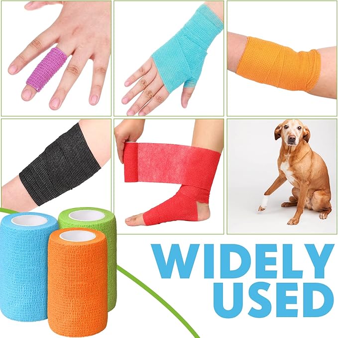Treela 36 Pcs Self Adherent Bandage 4" X 5 Yard Wrap Breathable Cohesive Bandage Elastic Adhesive Tape for Stretch Athletic Sports Wrist Ankle(Multicolored)