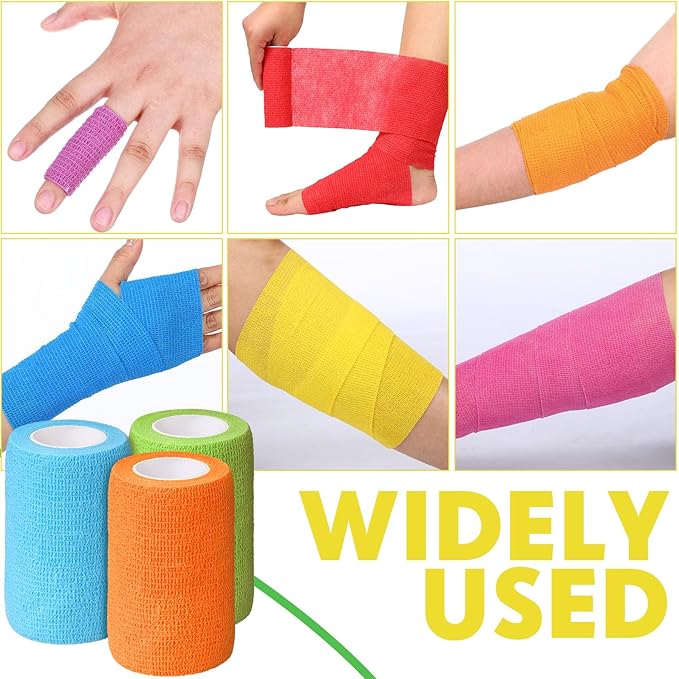 Treela 64 Pack 4" x 5 Yards Self Adhesive Cohesive Bandage Wraps, Elastic Breathable Athletic Tape, Flexible Self Adherent Bandage Rolls for Wrist, Ankle, Fingers, Sports & Pets (Multi Color)