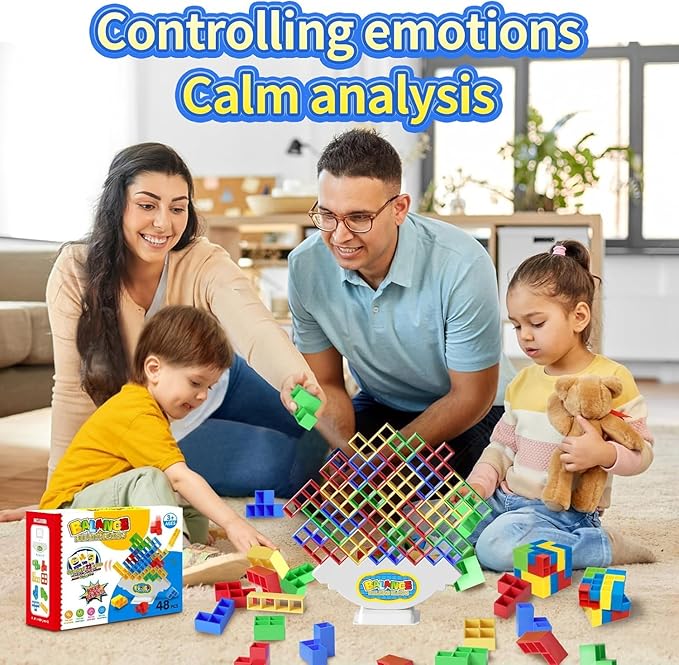 48 Pcs Game Gifts, Balance Stacking Blocks Game,Perfect for Family, Parties, Travel,Boys Girls Gifts,Novelty Toy Gift for Kids or Friends