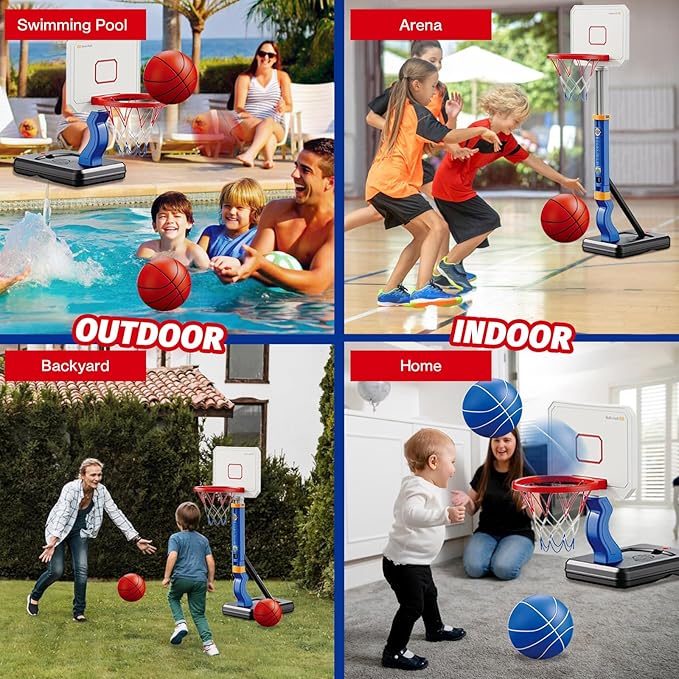 Toddler/Kids Basketball Hoop,Adjustable Height Poolside Mini Basketball Hoop, Swimming Pool Basketball Toys ,Indoor Outdoor Play Portable Basketball Games, Perfect Sports Gift for Boys Girls Age 3-12