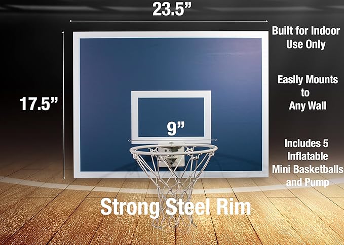 CALIKIWIPROS Mini Basketball Hoop Set Pro League Decorative Solid Wood Wall Mount, Includes 9’ Hoop & 5 mini Basketballs, Classic Look with Colors Matching Some pro Teams.