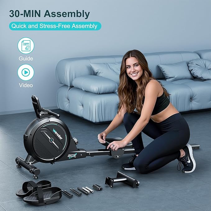 Rowing Machine,Wenoker Magnetic Rower Machine for Home,350 LB Weight Capacity, Smooth Whisper Quiet with LCD Monitor Tablet Holder & Comfortable Seat Cushion, Compact and Saves Space