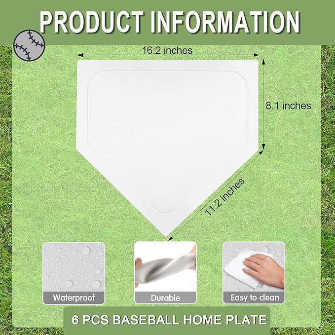 Mototo 2/3/4/6/8PCS White Baseball Home Plate Rubber Throw Down Baseball Bases 16 inch Softball Home Plate Kickball Bases for Kickball Practice Pitching Hitting Training Equipment