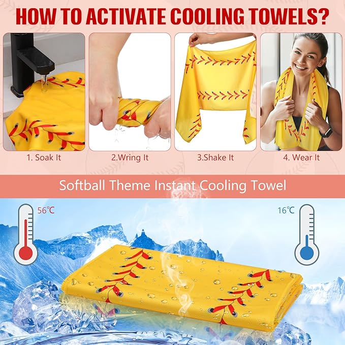 12 Pack Softball Cooling Towels, Sports Towels with Bags, 40"x12" Breathable Chilly Towel, Microfiber Towel for Softball Sport Team Gift