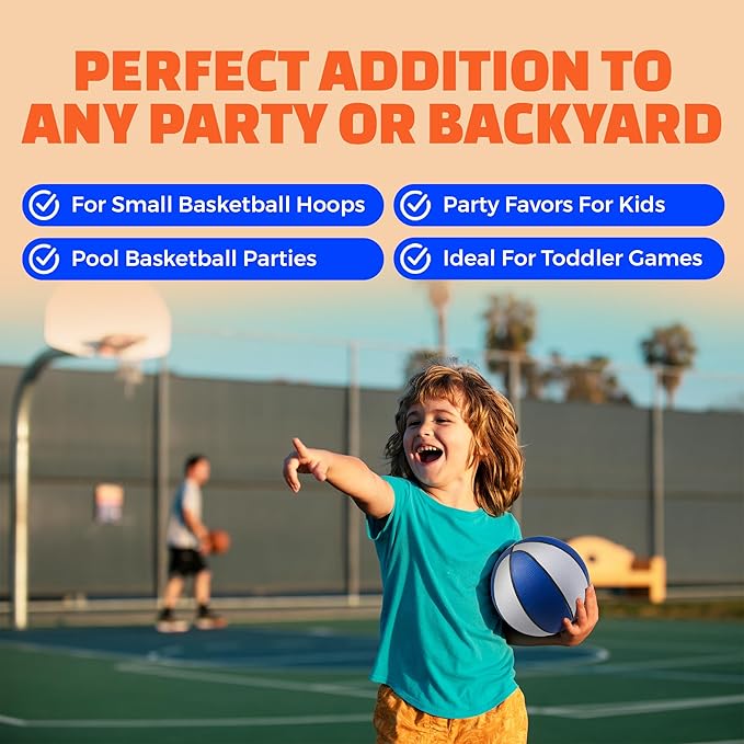 Rubber Mini Basketballs 7 Inch, Size 3 (Pack of 4) - Pool Basketball for Kids in Assorted Colors Indoor & Outdoor, Boys & Girls, for Small Hoops, Game Prizes, Arcade Games, with Pump