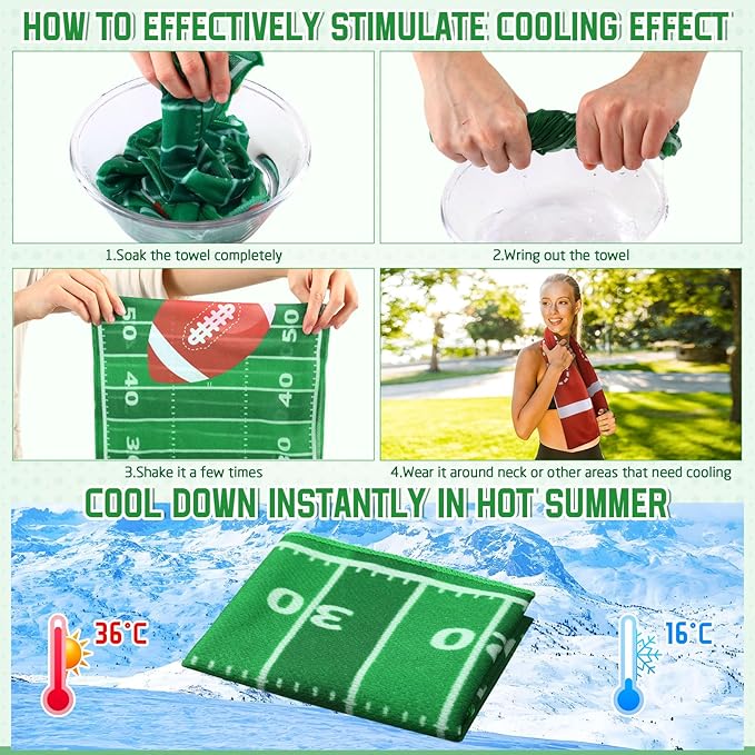 24 Pcs Sports Cooling Towels Baseball Basketball Softball 40 x 12 Inch Breathable Soccer Football Volleyball Microfiber Ice Towel Fast Drying for Sport Party Favors Team Gift(Green,Football)