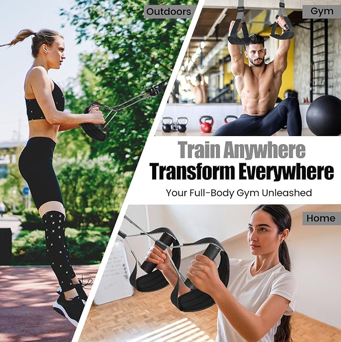 Home Suspension Training Kit with Suspension Trainer, Straps & Bands – Adjustable Full-Body Workout System for Home Gym, Yoga, Pilates, Travel | Compact Design