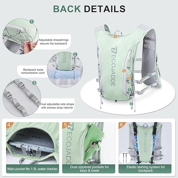 Running Vest Hydration Backpack for Men Women, 5L Lightweight Running Backpack Hydration Pack for Marathon, Trail, Cycling, Hiking, Jogging