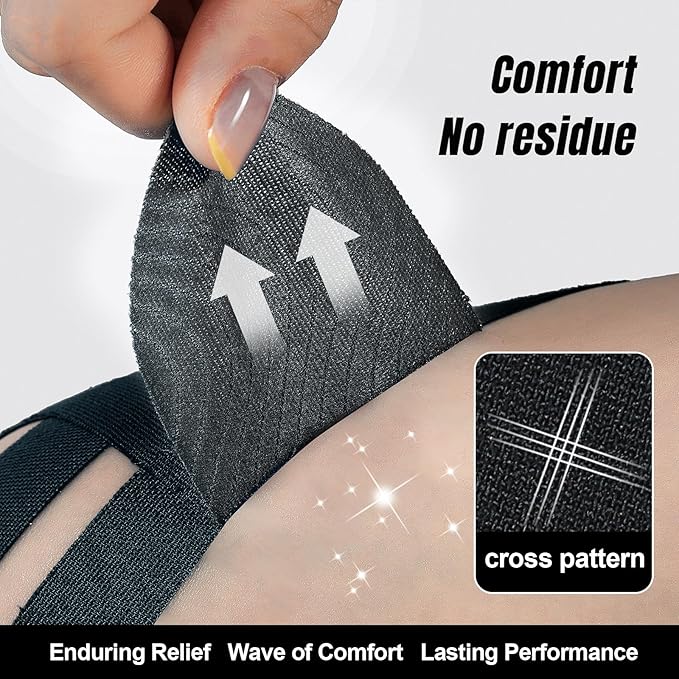 Waterproof Kinesiology Tape for Shoulders/Knees, 10 Precut Strips for Knee Pain Relief & Stability Support (Black), Elastic Strong Adhesive Athletic Tape, Latex-Free Hypoallergenic Sports Tape