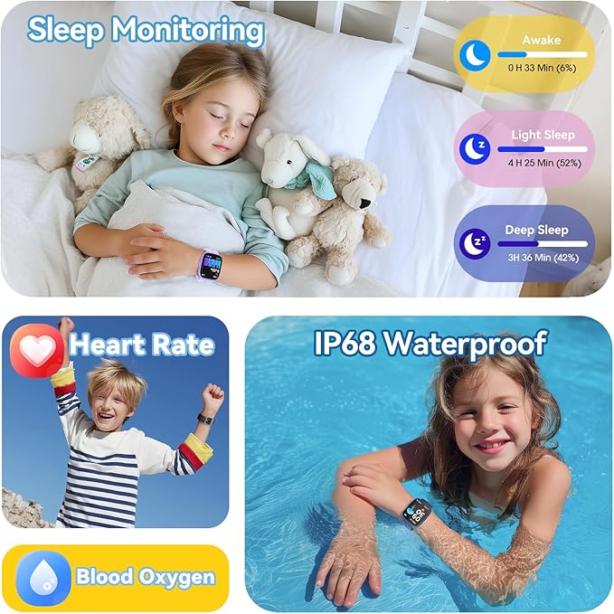 Fitness Tracker for Kids No APP No Phone Needed, Compatible with Apple Find My, 1.83" Smart Watch, Heart Rate, Sleep Monitor, IP68 Waterproof, Step Counter, Puzzle Games for Girls Boys Teens 5-16