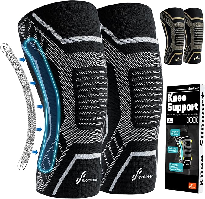 Copper Knee Brace for Men & Women - Knee Compression Sleeve with Side Stabilizers - Knee Support for Running, Hiking, Working, Basketball, Volleyball, Gym, Meniscus Tear, ACL, Arthritis Knee Pain Relief, A Pair (Black-No Copper(a pair), Medium(16"-18.5"))