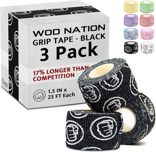 WOD Nation Flexible Hook-Grip Athletic Tape – Easy-Tear, Sweat-Proof Thumb & Finger Strips for Weightlifting