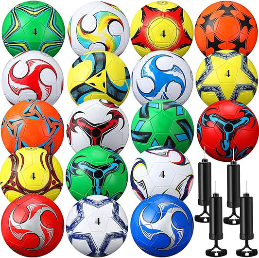 18 Pcs Soccer Balls Football with 4 Pumps Sports Soccer Balls Official Size Soccer Indoor Outdoor Soccer for Child Teens Adult Players Game Training Back to School Gift