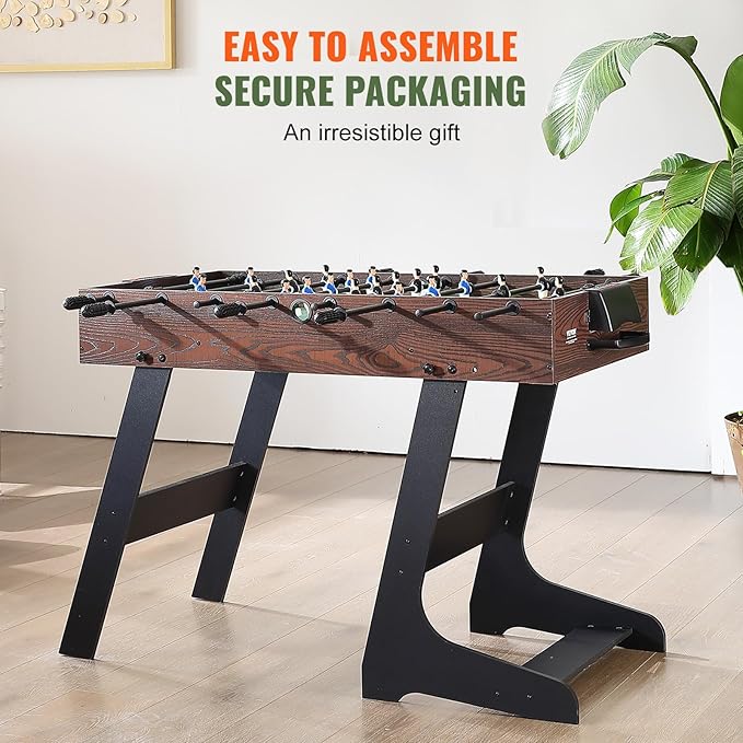 VEVOR Folding Foosball Table, 42 inch Standard Size Foosball Table, Indoor Full Size Foosball Table for Home, Family, and Game Room, Soccer with Foosball Table Set, Includes 2 Balls, walnut